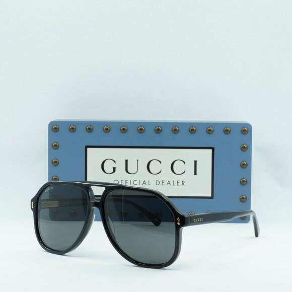 Gucci GG1042S 001 Aviator Sunglasses - Black/Grey